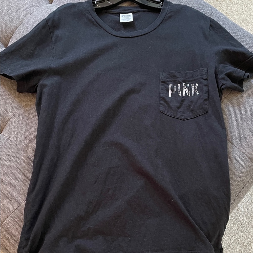 PINK Victoria's Secret Black Tee with Logo Pocket Large